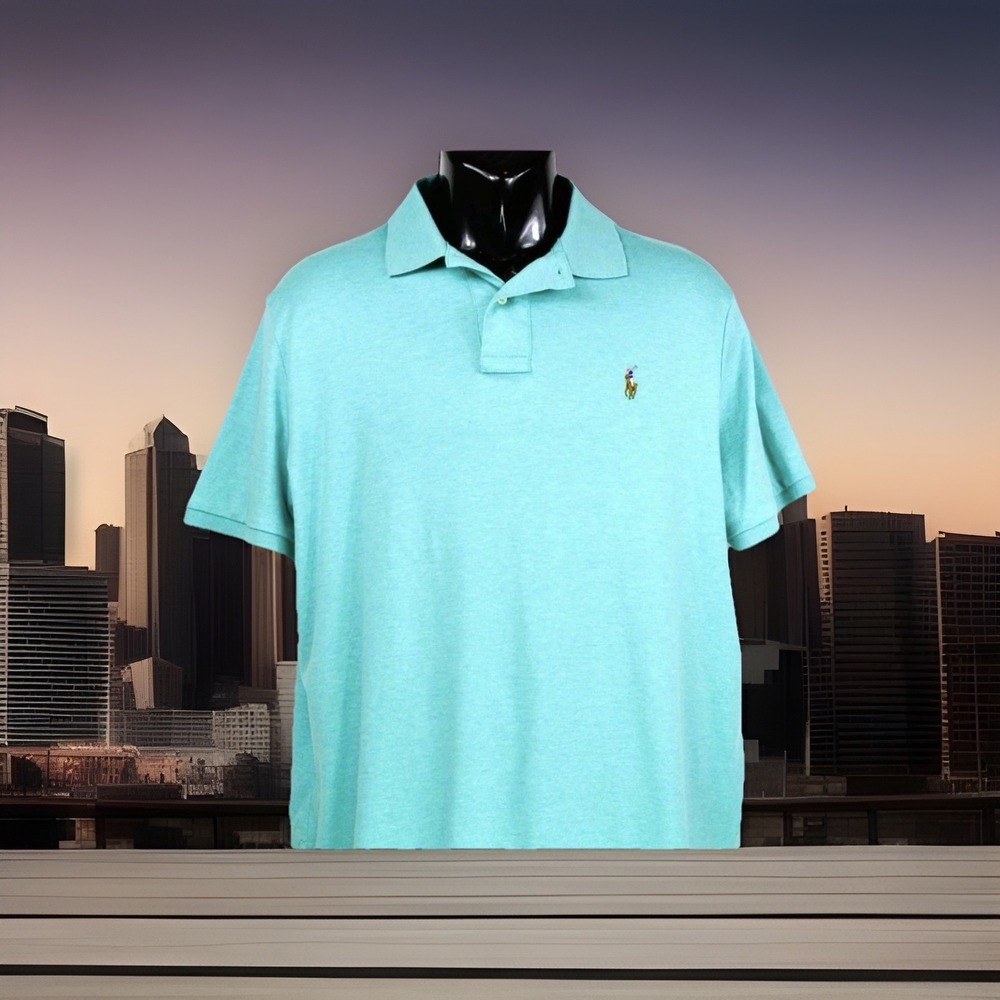 Polo Sport Ralph Lauren Mens Teal Logo Short Sleeve Shirt Size XLT Stretch Run